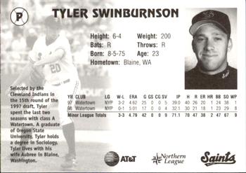 1999 St. Paul Saints #NNO Tyler Swinburnson Back