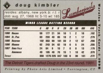 1998 Warning Track Adirondack Lumberjacks #5 Doug Kimbler Back
