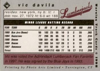 1998 Warning Track Adirondack Lumberjacks #10 Vic Davila Back