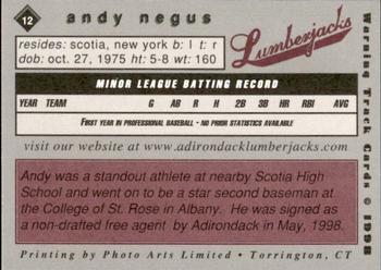 1998 Warning Track Adirondack Lumberjacks #12 Andy Negus Back