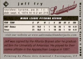 1998 Warning Track Adirondack Lumberjacks #19 Jeff Fry Back