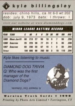 1998 Warning Track Albany-Colonie Diamond Dogs #5 Kyle Billingsley Back