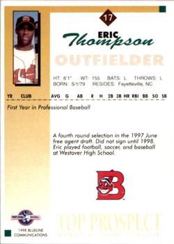1998 Blueline Q-Cards Appalachian League Top Prospects #17 Eric Thompson Back