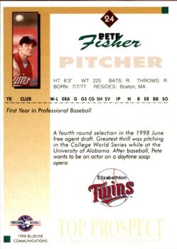 1998 Blueline Q-Cards Appalachian League Top Prospects #24 Pete Fisher Back