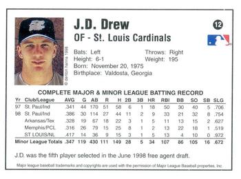 1998 Arizona Fall League Prospects #12 J.D. Drew Back