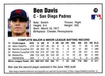 1998 Arizona Fall League Prospects #15 Ben Davis Back