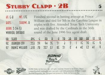 1998 Multi-Ad Arkansas Travelers #5 Stubby Clapp Back