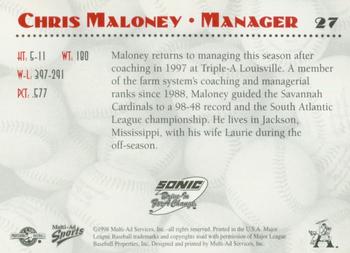 1998 Multi-Ad Arkansas Travelers #27 Chris Maloney Back