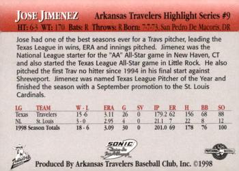 1998 Arkansas Travelers Highlights #9 Jose Jimenez Back