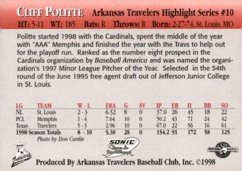 1998 Arkansas Travelers Highlights #10 Cliff Politte Back
