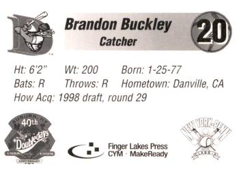 1998 Auburn Doubledays #NNO Brandon Buckley Back