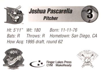 1998 Auburn Doubledays #NNO Josh Pascarella Back