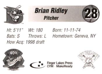 1998 Auburn Doubledays #NNO Brian Ridley Back