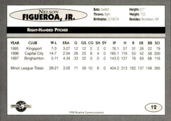 1998 Blueline Q-Cards Binghamton Mets #12 Nelson Figueroa Back