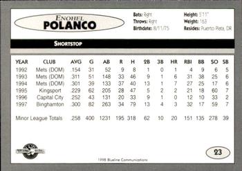 1998 Blueline Q-Cards Binghamton Mets #23 Enohel Polanco Back