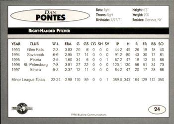 1998 Blueline Q-Cards Binghamton Mets #24 Dan Pontes Back
