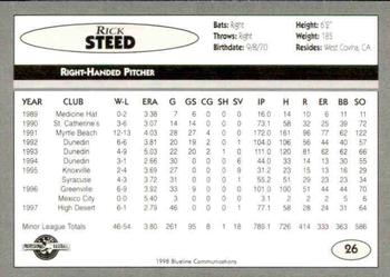 1998 Blueline Q-Cards Binghamton Mets #26 Rick Steed Back