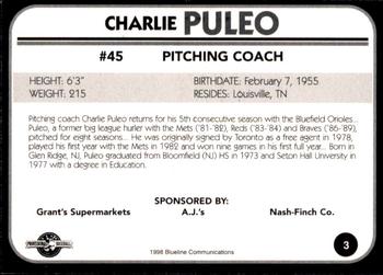 1998 Blueline Q-Cards Bluefield Orioles #3 Charlie Puleo Back