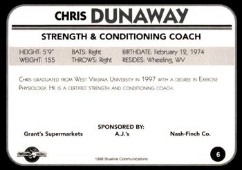 1998 Blueline Q-Cards Bluefield Orioles #6 Chris Dunaway Back