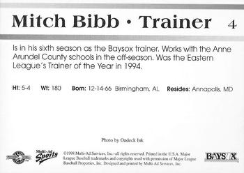 1998 Multi-Ad Bowie Baysox #4 Mitch Bibb Back