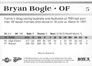 1998 Multi-Ad Bowie Baysox #5 Bryan Bogle Back