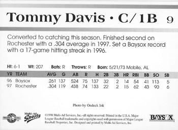 1998 Multi-Ad Bowie Baysox #9 Tommy Davis Back