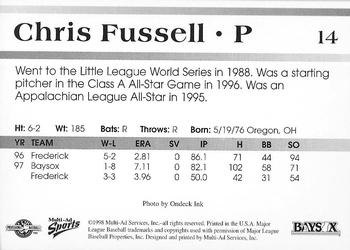 1998 Multi-Ad Bowie Baysox #14 Chris Fussell Back