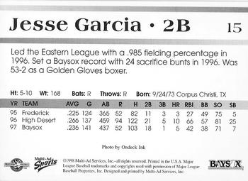 1998 Multi-Ad Bowie Baysox #15 Jesse Garcia Back