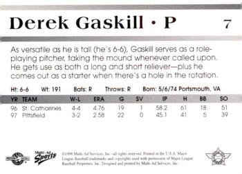 1998 Multi-Ad Capital City Bombers #7 Derek Gaskill Back