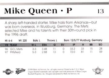 1998 Multi-Ad Capital City Bombers #13 Mike Queen Back