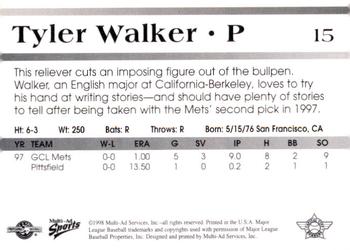 1998 Multi-Ad Capital City Bombers #15 Tyler Walker Back