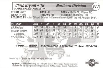 1998 Choice Carolina League All-Stars #11 Chris Bryant Back