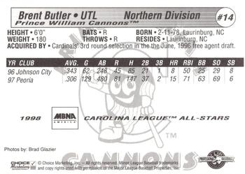1998 Choice Carolina League All-Stars #14 Brent Butler Back