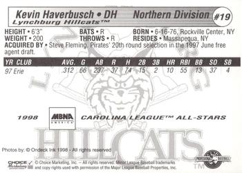 1998 Choice Carolina League All-Stars #19 Kevin Haverbusch Back