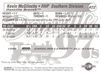 1998 Choice Carolina League All-Stars #22 Kevin McGlinchy Back