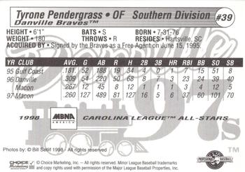 1998 Choice Carolina League All-Stars #39 Tyrone Pendergrass Back