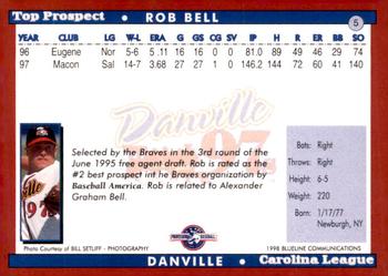 1998 Blueline Q-Cards Carolina League Top Prospects #5 Rob Bell Back