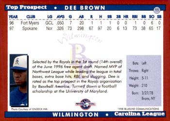 1998 Blueline Q-Cards Carolina League Top Prospects #11 Dee Brown Back