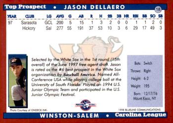 1998 Blueline Q-Cards Carolina League Top Prospects #18 Jason Dellaero Back