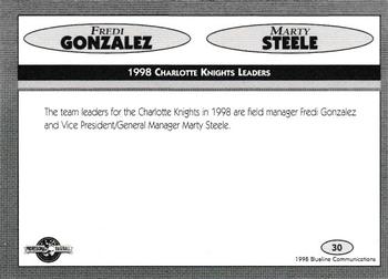 1998 Blueline Q-Cards Charlotte Knights #30 Fredi Gonzalez / Marty Steele Back