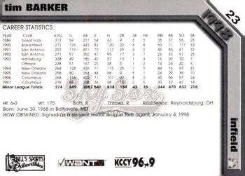 1998 Colorado Springs Sky Sox #NNO Tim Barker Back