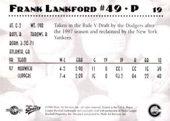 1998 Multi-Ad Columbus Clippers #19 Frank Lankford Back