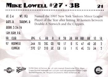 1998 Multi-Ad Columbus Clippers #21 Mike Lowell Back