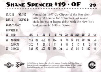 1998 Multi-Ad Columbus Clippers #29 Shane Spencer Back