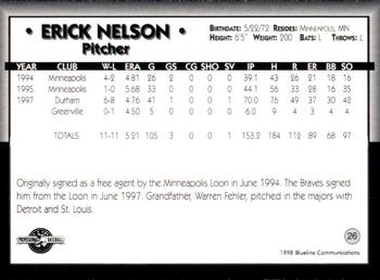 1998 Blueline Q-Cards Danville 97s #26 Erick Nelson Back