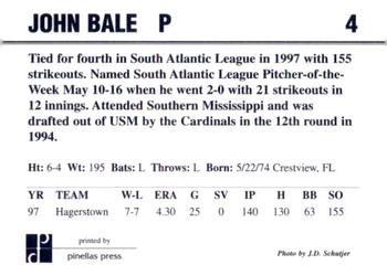 1998 Dunedin Blue Jays #4 John Bale Back