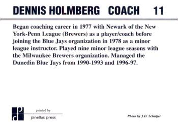 1998 Dunedin Blue Jays #11 Dennis Holmberg Back