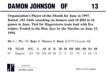 1998 Dunedin Blue Jays #13 Damon Johnson Back