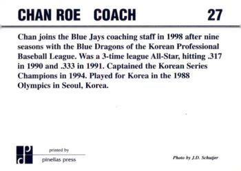 1998 Dunedin Blue Jays #27 Chan Roe Back