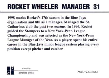 1998 Dunedin Blue Jays #31 Rocket Wheeler Back